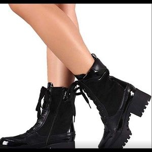 Womens Round Toe Lace Up Lug Sole Military Combat